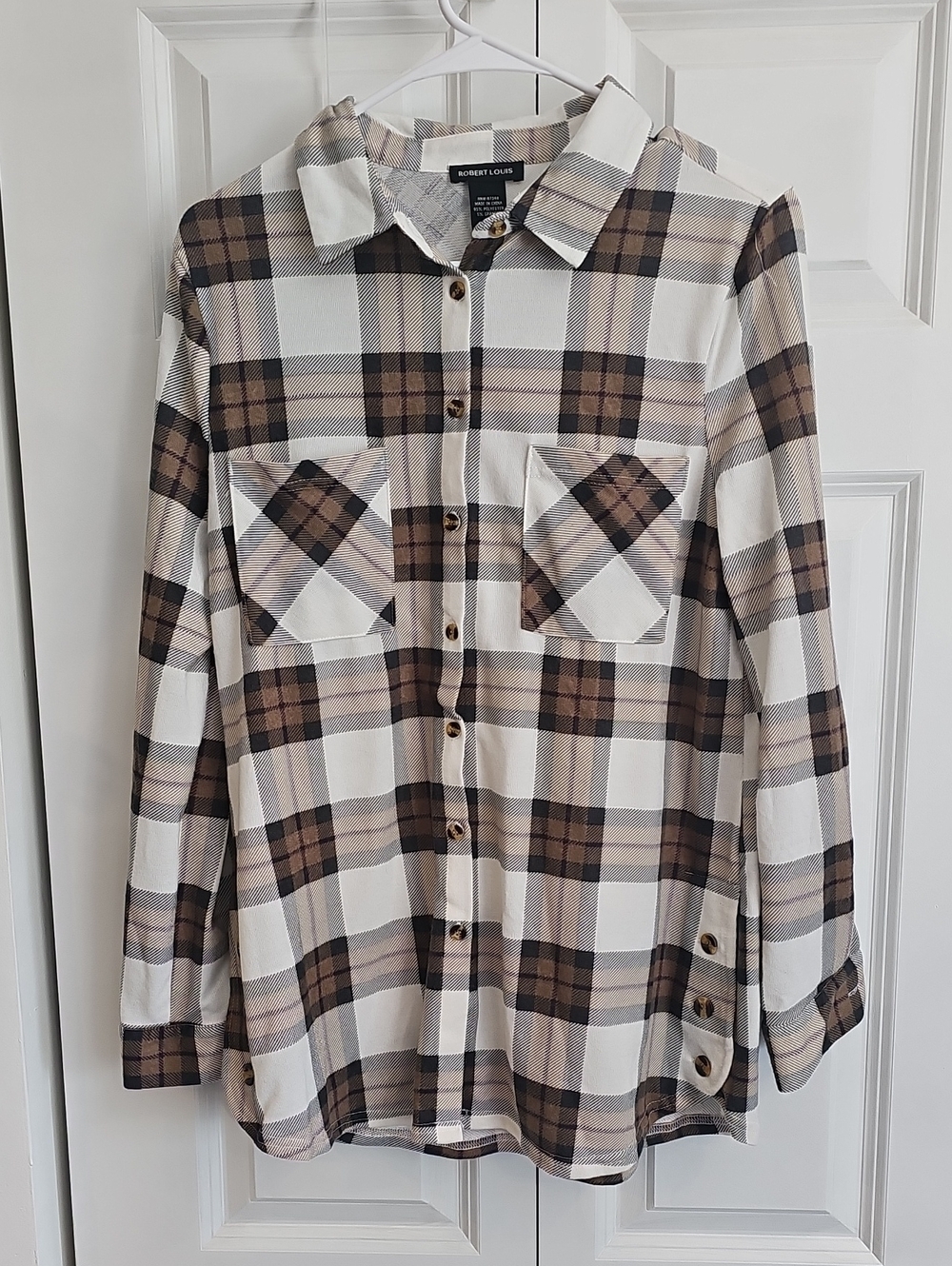 Robert Louis Cream, Brown & Tan Plaid Button-Front Shirt